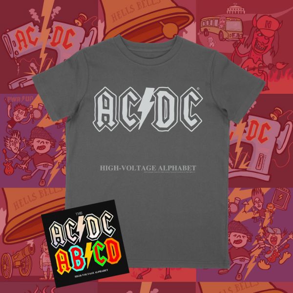 AC/DC Kids Alphabet Book + Back in ABCD Charcoal Tshirt